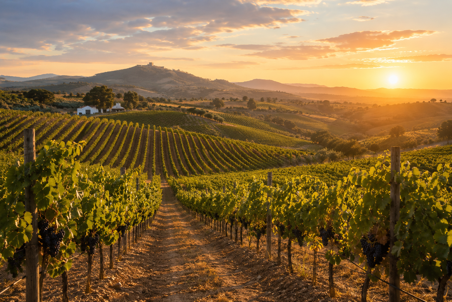 Sunset over vineyards in Alentejo, Portugal