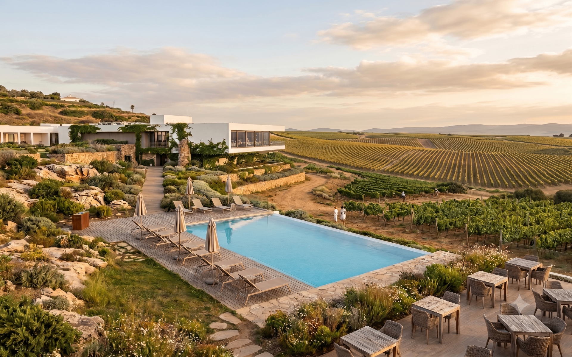Luxury wine estate with infinity pool overlooking Douro Valley vineyards